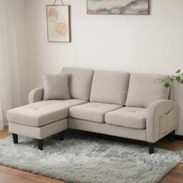 STILVORA 3-Seater Corner Sofa with Chaise in Beige & Grey - thumbnail 7