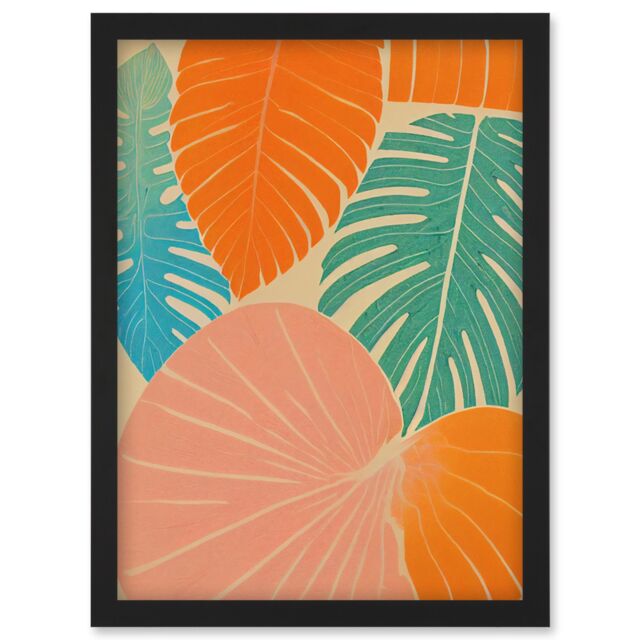 Artery8 Tropical Monstera Leaf Jungle Pastel Botanical Artwork Framed Wall Art Print A4 in Black - image 1