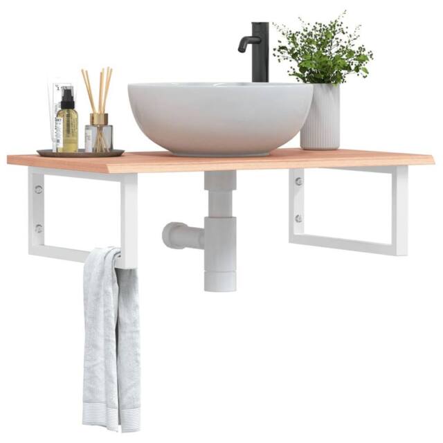 Berkfield Home Basin Shelf Wall Mounted Steel & Solid Wood Oak in Brown - image 1