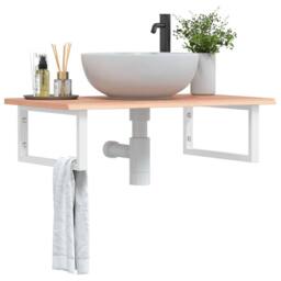 Berkfield Home Basin Shelf Wall Mounted Steel & Solid Wood Oak in Brown