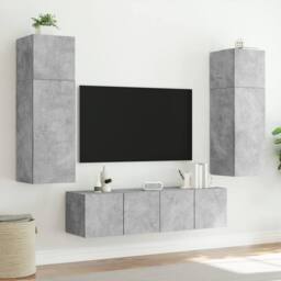 Berkfield Home TV Wall Cabinets with LED Lights 2 pcs Concrete Grey 60x35x41 cm - Size: 60 x 35 x 41 cm - thumbnail 5