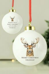 Personalised Memento Company Personalised Water Colour Stag Bauble in White - thumbnail 4