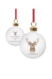 Personalised Memento Company Personalised Water Colour Stag Bauble in White - thumbnail 1