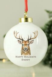 Personalised Memento Company Personalised Water Colour Stag Bauble in White - thumbnail 3