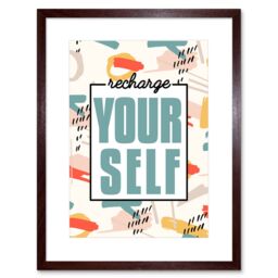 "Artery8 Wall Art Print Funky Affirmation Recharge Yourself Art Framed 9x7 inch in Brown - Size: W7"" x H9""" - thumbnail 1