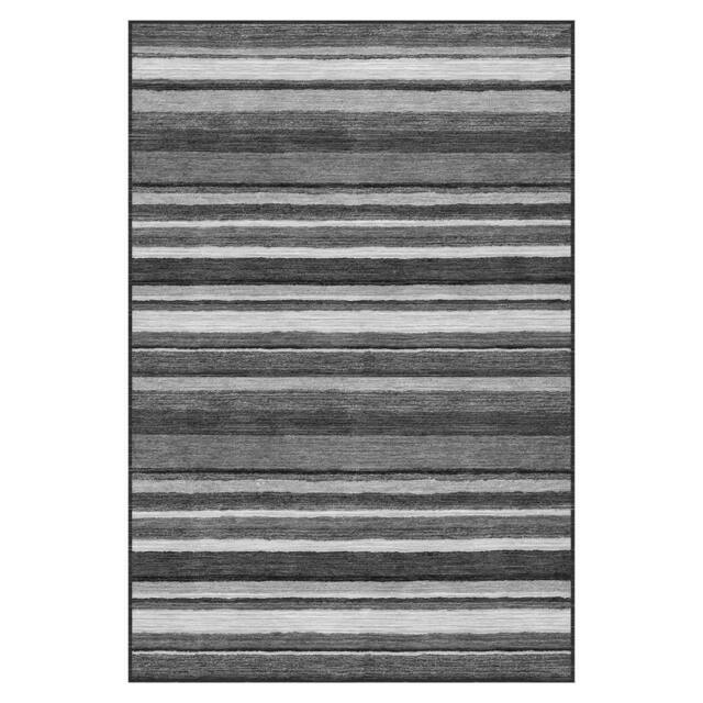 MCC Direct Short Pile Rectangular Striped Pattern Rug Indoor Carpet 6 sizes in Grey - Size: 60 cm x 110 cm - image 1