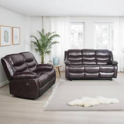 Furnishings For Less UK Cortland Leather Look 3 Piece Sofa Suite Manual Reclining Brown - thumbnail 2