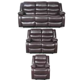 Furnishings For Less UK Cortland Leather Look 3 Piece Sofa Suite Manual Reclining Brown