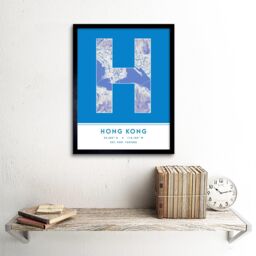 "Wee Blue Coo Wall Art Print Hong Kong Hong Kong City Map Modern Typography Stylish Letter Framed Word in Blue - Size: W12"" x H16""" - thumbnail 2