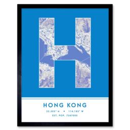 "Wee Blue Coo Wall Art Print Hong Kong Hong Kong City Map Modern Typography Stylish Letter Framed Word in Blue - Size: W12"" x H16""" - thumbnail 1