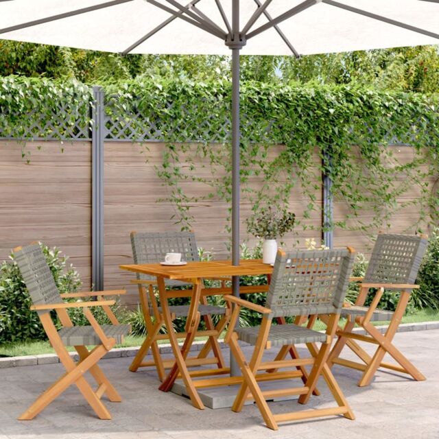 Berkfield Home Folding Garden Chairs 4 pcs Grey Poly Rattan & Solid Wood - image 1