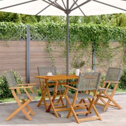 Berkfield Home Folding Garden Chairs 4 pcs Grey Poly Rattan & Solid Wood - thumbnail 1