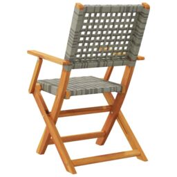 Berkfield Home Folding Garden Chairs 4 pcs Grey Poly Rattan & Solid Wood - thumbnail 6