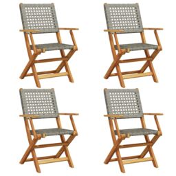 Berkfield Home Folding Garden Chairs 4 pcs Grey Poly Rattan & Solid Wood - thumbnail 2