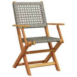 Berkfield Home Folding Garden Chairs 4 pcs Grey Poly Rattan & Solid Wood - thumbnail 3