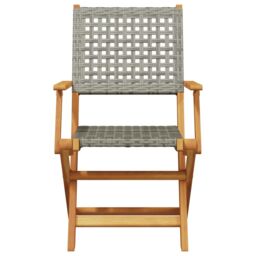 Berkfield Home Folding Garden Chairs 4 pcs Grey Poly Rattan & Solid Wood - thumbnail 4