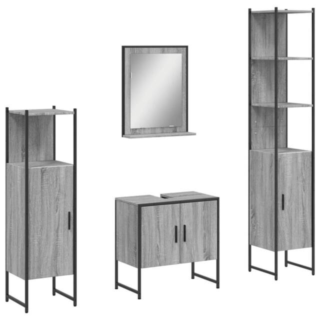 Berkfield Home 4 Piece Bathroom Cabinet Set Grey Sonoma Engineered Wood - image 1