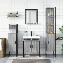 Berkfield Home 4 Piece Bathroom Cabinet Set Grey Sonoma Engineered Wood - thumbnail 3