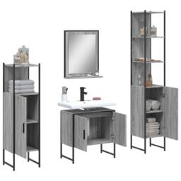 Berkfield Home 4 Piece Bathroom Cabinet Set Grey Sonoma Engineered Wood - thumbnail 4