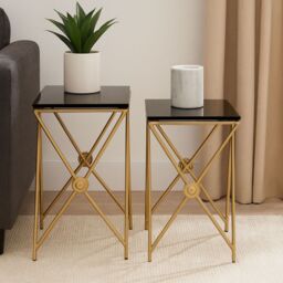 Orsina Stylish Design Gold Finish Side Tables, Versatile Side Table By Couch For Livingroom, Durable Lounge Table in Black