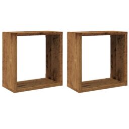 Berkfield Home Wall Cube Shelves 2 pcs Old Wood 30x15x30 cm Engineered Wood in Brown - Size: 30 x 15 x 30 cm - thumbnail 2