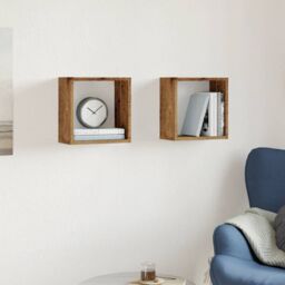 Berkfield Home Wall Cube Shelves 2 pcs Old Wood 30x15x30 cm Engineered Wood in Brown - Size: 30 x 15 x 30 cm - thumbnail 3