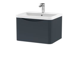 Balterley Wall Hung 1 Drawer Bathroom Vanity Unit & Basin, Dark Grey, 550mm in Grey - thumbnail 1