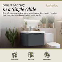 Balterley Wall Hung 1 Drawer Bathroom Vanity Unit & Basin, Dark Grey, 550mm in Grey - thumbnail 2