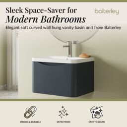 Balterley Wall Hung 1 Drawer Bathroom Vanity Unit & Basin, Dark Grey, 550mm in Grey - thumbnail 3