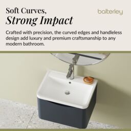Balterley Wall Hung 1 Drawer Bathroom Vanity Unit & Basin, Dark Grey, 550mm in Grey - thumbnail 6