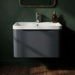 Balterley Wall Hung 1 Drawer Bathroom Vanity Unit & Basin, Dark Grey, 550mm in Grey - thumbnail 9