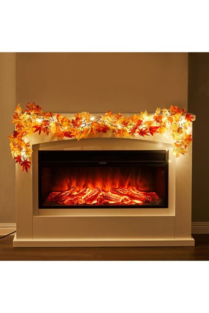 Living and Home 1.7m Pre-Lit Autumn Garland Maple Leaf Vine Fall Decoration for Mantel, Table & Wall in Orange - image 1