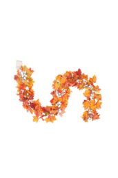 Living and Home 1.7m Pre-Lit Autumn Garland Maple Leaf Vine Fall Decoration for Mantel, Table & Wall in Orange - thumbnail 5