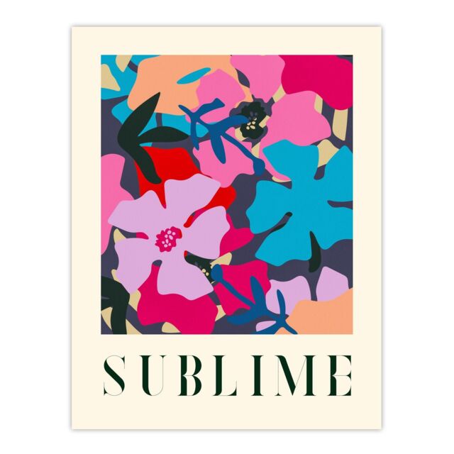 "Wee Blue Coo Wall Art Print Floral Abstract Sublime Quote Graphic Pattern Bold Poster - Size: W24"" x H32""" - image 1