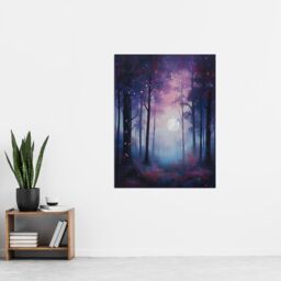 Artery8 Wall Art Print Enchanted Forest In Soft Moonlight Oil Painting Full Moon Fantasy Landscape w/ Fireflies Colourful Magical Nature Mystical - thumbnail 4