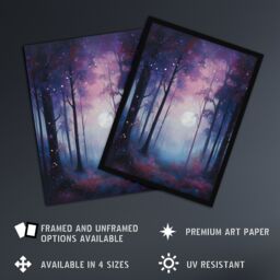 Artery8 Wall Art Print Enchanted Forest In Soft Moonlight Oil Painting Full Moon Fantasy Landscape w/ Fireflies Colourful Magical Nature Mystical - thumbnail 2