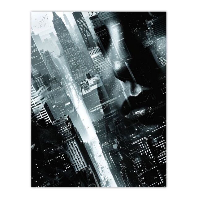 "Artery8 Film Noir Metropolis View Black White Cityscape Wall Art Print - Size: W18"" x H24""" - image 1