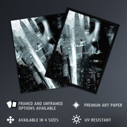 "Artery8 Film Noir Metropolis View Black White Cityscape Wall Art Print - Size: W18"" x H24""" - thumbnail 2