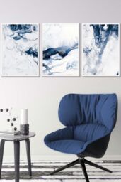 ARTZE Navy Blue Abstract Ocean Waves Framed Wall Art - Medium in White - Size: W45 cm x H62 cm x D20mm - thumbnail 1