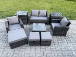 Fimous Rattan Wicker Garden Furniture Patio Conservatory Sofa Set with Square Coffee Table Armchair 2 Seater Sofa in Dark Grey - thumbnail 2
