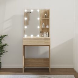 Berkfield Home Dressing Table with LED Sonoma Oak 60x40x140 cm in Brown - Size: 60 x 40 x 140 cm