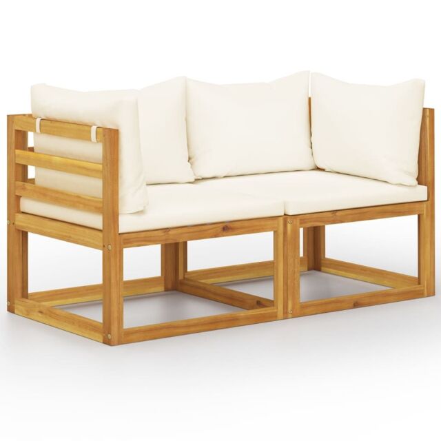 Berkfield Home 2-seater Garden Bench with Cream White Cushions (UK/IE/FI/NO only) in Brown - image 1