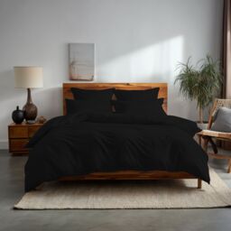 Snug City Plain Dyed Easy Care Polycotton Duvet Cover & Pillowcase/s Set Bed Linen in Black - Size: Single - thumbnail 1