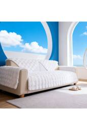 Living and Home Sleek Textured Plush Sofa Cover in White - Size: Medium - thumbnail 4