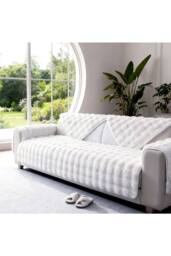 Living and Home Sleek Textured Plush Sofa Cover in White - Size: Medium - thumbnail 1