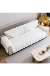 Living and Home Sleek Textured Plush Sofa Cover in White - Size: Medium - thumbnail 3