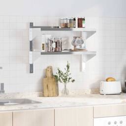 Berkfield Home 2-Tier Wall Shelf 75x30x60 cm Silver Stainless Steel - Size: 75 x 30 x 60 cm - thumbnail 3