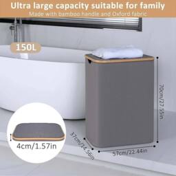 NESTLUNE Grey Laundry Basket Dirty Washing Clothes Storage - thumbnail 2