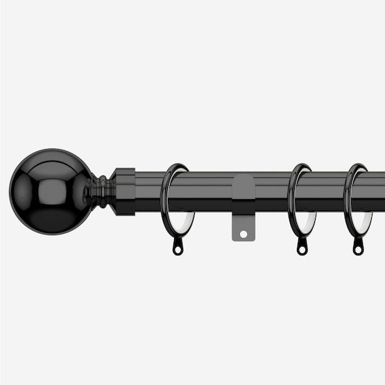 New Edge Blinds Black Nickel 28mm Ball Fixed Length Metal Curtain Pole - Size: 180 cm