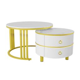 Merax Modern 2-Piece Nesting Coffee Table Set with Marble Effet Tabletop in White - thumbnail 9
